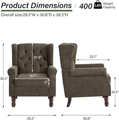 Accent Chair, Upholstered Armchair with Button Tufted High Back & Solid Wood Legs, Comfy Wingback Reading Single Sofa Chair for Small Spaces, Living Room, Bedroom-Taupe, Set of 2