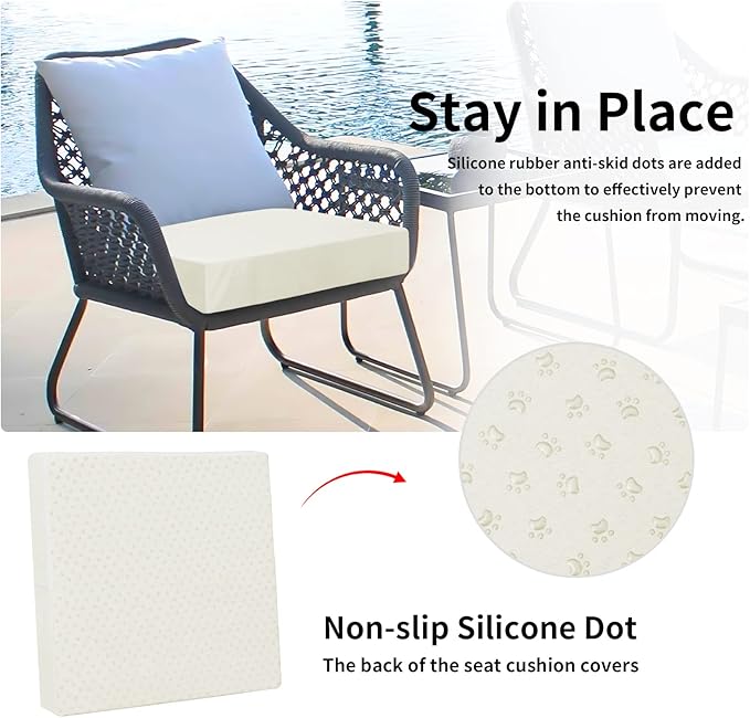 Easy-Going Waterproof Patio Cushion Covers 22x20x4 inch 2 Pack Replacement Non-Slip Outdoor Seat Cushion Slipcover with Zipper. Cream