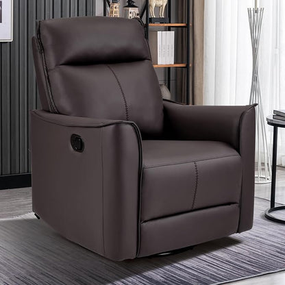 CANMOV Swivel Rocker Recliner, Glider Rocking Chair, Nursing Chairs Swivel Glider Recliners with Soft Backrest, Leathaire Manual Reclining Sofa for Living Room Bedroom Apartment, Dark Brown