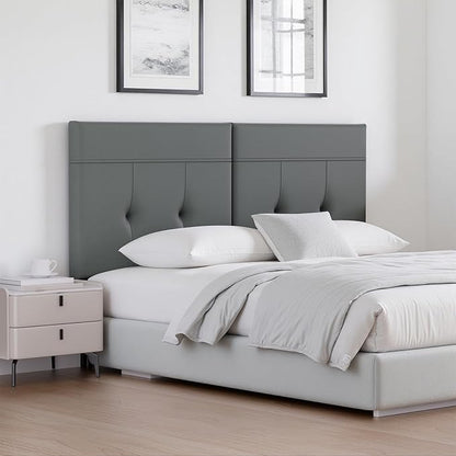 Headboard Queen Size Upholstered Faux Leather, Queen Headboard with Sturdy Metal Legs, Tufted Upholstery Design Headboards with Adjustable Width & Height (Grey)