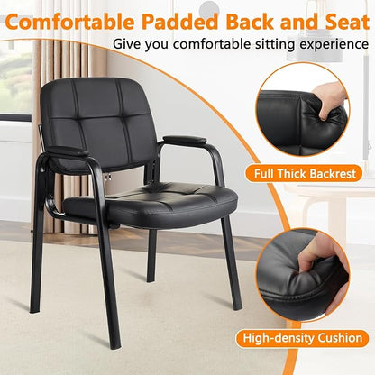 CLLATINA Waiting Room Chairs with Padded Arms Leather Guest Chair no Wheels for Office Reception and Conference Desk Black, 4 Pack