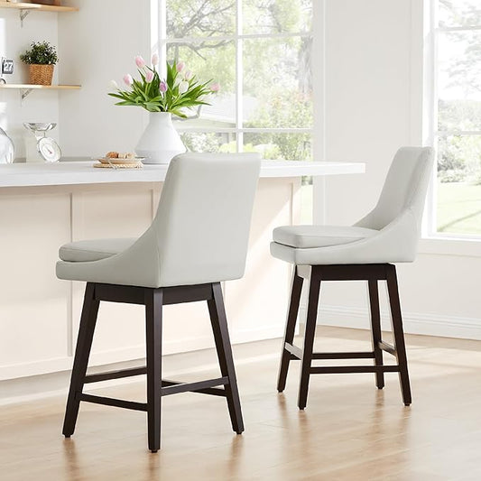 CHITA Counter Height Swivel Barstool, FSC Certified Upholstered Bar Stool, 26.8" H Seat Height, PU Leather in Creamy Gray