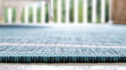 Unique Loom Outdoor Border Collection Area Rug - Soft Border (7' 1" x 10' Rectangle, Teal/ Ivory)