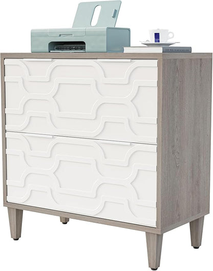 Tribesigns 2-Drawer File Cabinet, Lateral Filing Cabinet for A4/Letter/Legal Size, Office Storage Cabinet, Printer Stand with Storage Drawer for Home Office, White and Gray