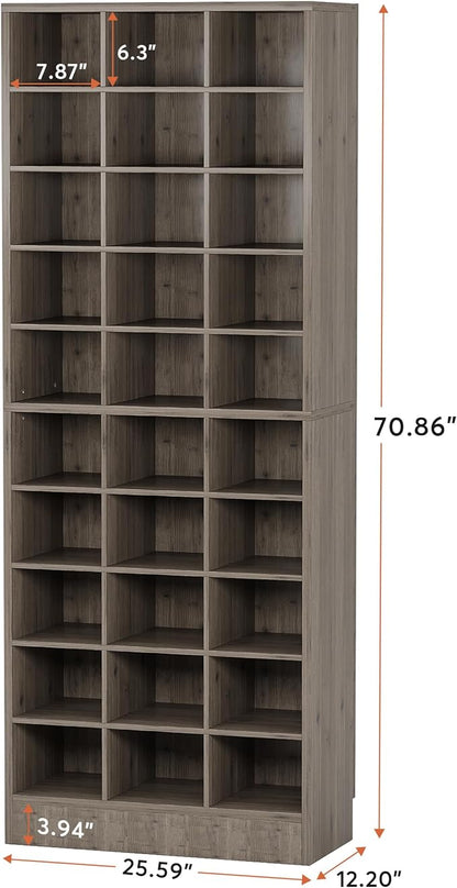 Tribesigns 10-Tier Shoe Storage Cabinet, Gray Wooden Shoe Rack with 30 Cubbies, Freestanding Tall Entryway Shoe Organizer for Closet, Entryway, Living Room