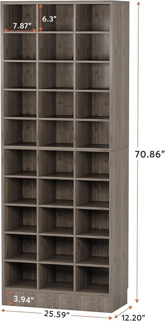 Tribesigns 10-Tier Shoe Storage Cabinet, Gray Wooden Shoe Rack with 30 Cubbies, Freestanding Tall Entryway Shoe Organizer for Closet, Entryway, Living Room