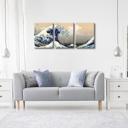 Wieco Art Great Wave of Kanagawa Katsushika Hokusai 3 Piece Modern Canvas Prints Artwork Abstract Pictures Paintings on Canvas Wall Art for Home Office Decorations Wall Decor