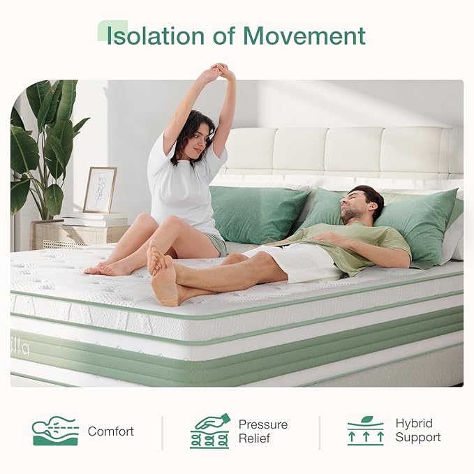 Novilla King Mattress, 12 Inch Hybrid Mattress, High Density Gel Foam with Pocket Coils for a Cozy Sleep, Motion Isolation Medium Firm King Size Mattresses, Pillow Top Mattresses, Balance Support
