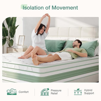Novilla Queen Mattress, 12 Inch Hybrid Mattress in a Box, Gel Memory Foam with Individual Pocket Springs for a Peaceful Sleep, Queen Size Mattresses, Pillow Top Mattresses with Quilted Cover