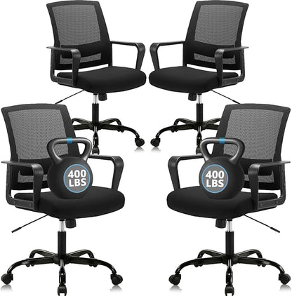CLATINA Ergonomic Desk Chair, Mid Back Mesh Computer Chair with Lumbar Support and Armrest, Height Adjustable Swivel Chair for Home Office, Black (4PK)