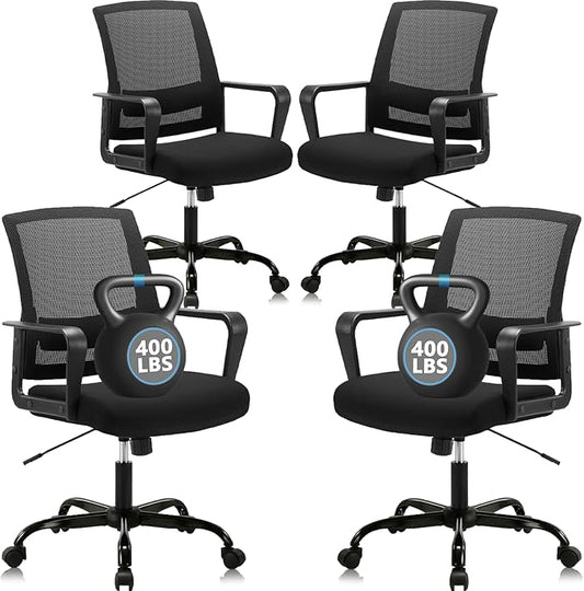 CLATINA Ergonomic Desk Chair, Mid Back Mesh Computer Chair with Lumbar Support and Armrest, Height Adjustable Swivel Chair for Home Office, Black (4PK)