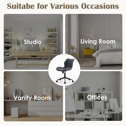 YOUNUOKE Armless Desk Chair Comfy Office Chair with Wheels HomeTask Chair Adjustable Computer Chairs Modern PU Leather Swivel Chairs Upholstered Makeup Vanity Chair(Grayish Purple)