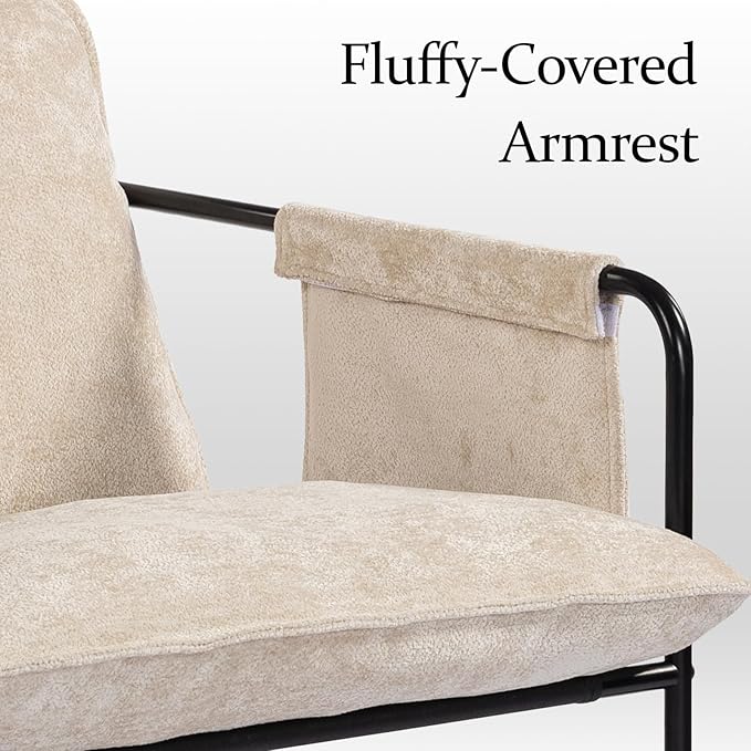 Modern Accent Chair Set of 2 Comfortable Living Room Chairs with Armrests, Bedroom Reading Chair, Chenille Upholstered Lounge Metal Chair