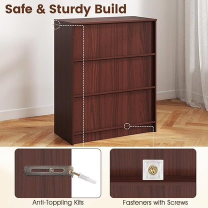 GOFLAME Floor Storage Cabinet with 2 Doors, Freestanding Accent Storage Cabinet Organizer with 3-Tier Inner Shelves, Modern Sideboard Buffet Cabinet for Kitchen, Living Room, Entryway, Dark Brown