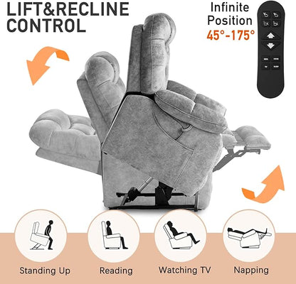 EONIX Oversized Wide Big Man Power Lift Recliner Chair for Elderly with Heat and Massage, 400lbs Dual Motor Lay Flat Electirc Lift Chair with Extended Footrest, SLRY008063, Grey