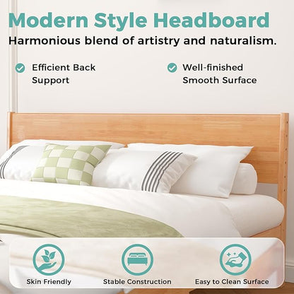 King Size Bed Frame and Headboard, Malaysian Oak King Bed Frame with Storage, Modern Platform Bed Frame with Headboard, No Box Spring Needed, Easy Assembly, Rustic Pine
