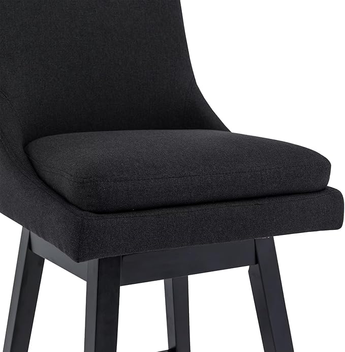 Bar Stool, 26 Inch Upholstered Barstools with 14.2" High Back and Footrest, Swivel Counter Height Barstools for Kitchen Island Home Bar Performance Fabric Black