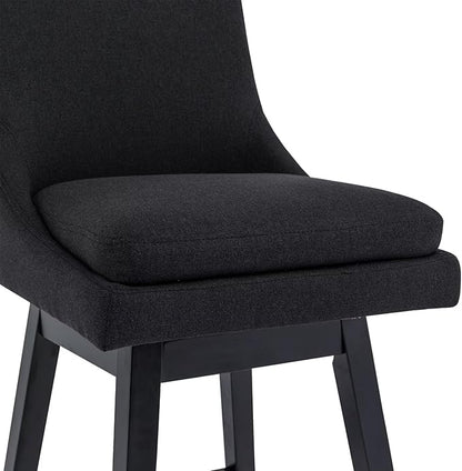 Bar Stool, 26 Inch Upholstered Barstools with 14.2" High Back and Footrest, Swivel Counter Height Barstools for Kitchen Island Home Bar Performance Fabric Black