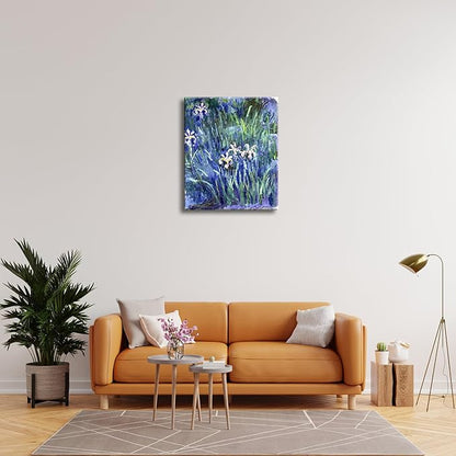 Wieco Art Canvas Wall Art Irises by Claude Monet Oil Paintings Reproduction Landscape Pictures Artwork on Canvas Art Prints for Living Room Decorations and Wall Decor
