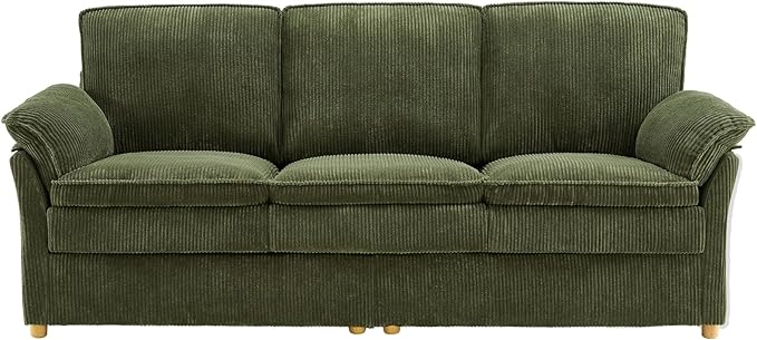 ONBRILL 86.6" Corduroy Couches for Living Room, Comfy 3 Seater Sofa with Pillow-Top Armrest & Dual-Layer Cushions, Mid Century Modern Couch for Bedroom, Apartment, Green
