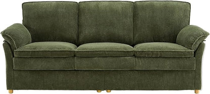 ONBRILL 86.6" Corduroy Couches for Living Room, Comfy 3 Seater Sofa with Pillow-Top Armrest & Dual-Layer Cushions, Mid Century Modern Couch for Bedroom, Apartment, Green