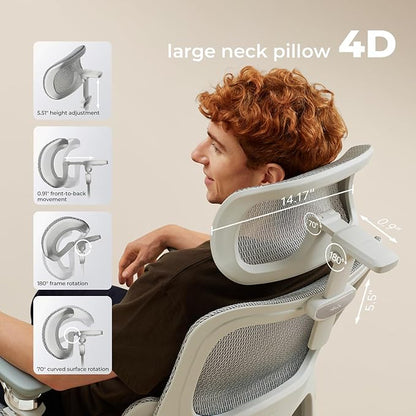 Hbada P2 Ultra Ergonomic Office Chair, Office Chair with 5D Lumbar Support, Mesh Ergonomic Chair with 6D Arms & 4D Headrest, 140° Stepless Tilt Function, White