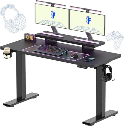 FLEXISPOT Standing Desk with Monitor Stand, 55 x 24 Inches One-Piece Electric Height Adjustable Computer Desk with Cup Holder, Home Office Desks (Black Frame+ Black Top)