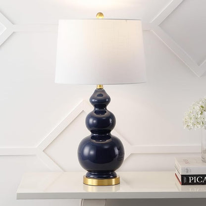 JONATHAN Y JYL4023B Bowen 27.5" Contemporary Transitional Ceramic Gourd LED Table Lamp, Navy/Brass Gold for Bedroom, Living Room, Kitchen, Home Office