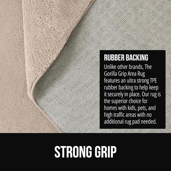 GORILLA GRIP Slip Resistant Soft Washable Stain Resistant Area Rug, Plush Thick Carpet for Nursery, Bedroom, Living Room, Non-Shedding Floor Rugs, Kid and Pet Friendly, Baby Home Decor, 2x3, Ivory