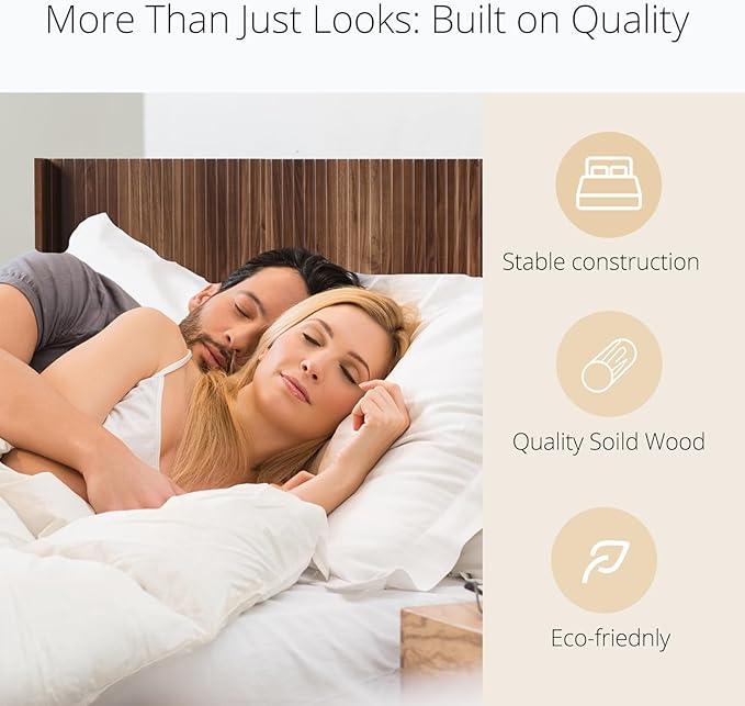 KEIKI Wooden Queen Size Headboard Only, 64.5" Wide Farmhouse Headboards with Wall Mounted Fluted Panel & Wingback for Bedroom, Walnut Brown