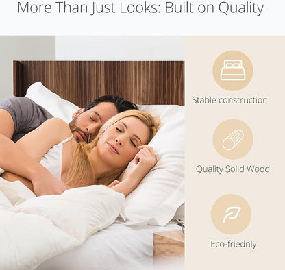 KEIKI Wooden Queen Size Headboard Only, 64.5" Wide Farmhouse Headboards with Wall Mounted Fluted Panel & Wingback for Bedroom, Walnut Brown