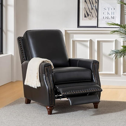 HULALA HOME Genuine Leather Recliner Chair, Classic Push Back Recliner Armchair with Thick Seat and Backrest (Black)