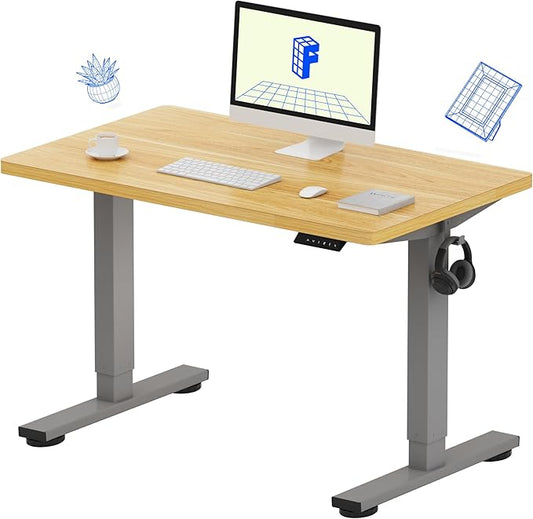 FLEXISPOT EN1 One-Piece Adjustable Desk 40 x 24 Inches Stand Up Desk Electric Height Adjustable Standing Desk with Seamless Desktop (Silver Frame + 40 inches Natural Top, 2 Packages)