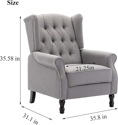 Artechworks Winged Fabric Modern Accent Chair Tufted Arm Club Chair Linen Single Sofa with Wooden Legs Comfy Upholstered for Reading Living Room Bedroom Office,Grey