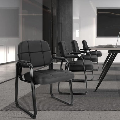CLATINA Waiting Room Chairs no Wheels with Padded Arms Leather Guest Chair for Office Reception and Conference Desk with Sled Base Black, 4PK