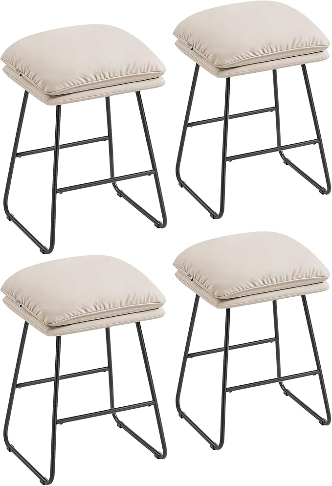 VASAGLE Bar Stools Set of 4, Counter Height Bar Stools, Leather Counter Stools Barstools with Soft Cushion and Metal Sled Legs, 25.6 Inches Bar Height Bar Chairs for Kitchen Island, Cappuccino Beige
