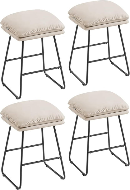 VASAGLE Bar Stools Set of 4, Counter Height Bar Stools, Leather Counter Stools Barstools with Soft Cushion and Metal Sled Legs, 25.6 Inches Bar Height Bar Chairs for Kitchen Island, Cappuccino Beige