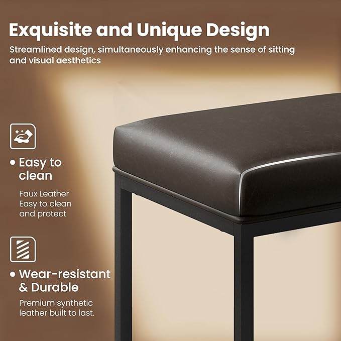 PHI VILLA Bar Stools Set of 2 - Thick Cushion Bar Chairs Metal Steel Frame Base with Footrest, Counter Height 24'' Bar stools
