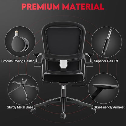 Ergonomic Office Chair - 400LB Comfy Desk Chairs with Adjustable Headrest and Lumbar Back Support, Mesh Computer Chairs with Wheels and Arms for Home Office, Study, Bedroom and Dorm (08black)