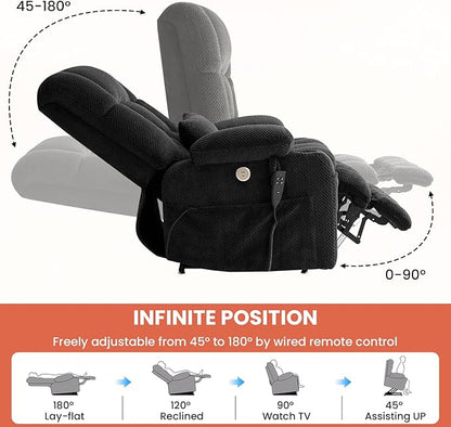 Power Lift Recliner Chair for Adults Oversized Infinite Position Lift Chair for Elderly W/Massage & Heat, Lay Flat Recliner Chair, One-Touch Reset, Cup Holders, Lumbar Pillow, Fabric (Premium, Grey)