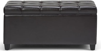 SIMPLIHOME Sienna 33 inch Wide Transitional Rectangle Storage Ottoman Bench in Tanners Brown Vegan Faux Leather, Assembled, For the Living Room, Entryway and Family Room
