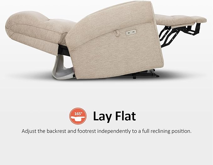 MCombo Dual Motor Power Lift Recliner Chair with Massage and Heat for Elderly, USB Ports, Lay Flat, Fabric 7666 (Beige)