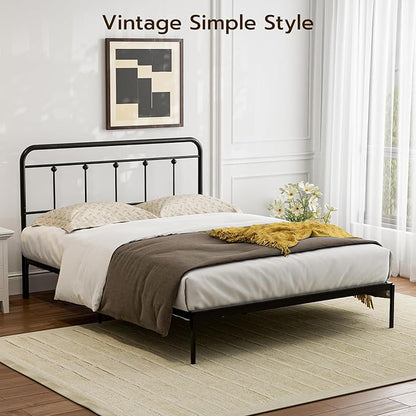 Full Size Headboard with Black Metal Construction, Adjustable Height, Spindle Detail and Elegant Curves Design, Farmhouse and Vintage Style,Steel Headboard Only for Bedroom