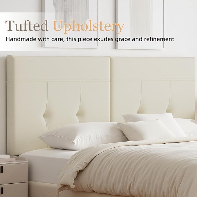 Upholstered King Size Headboard, Headboard King with Sturdy Metal Legs, Tufted Upholstery Design Bed Headboards with Adjustable Width & Height (Ivory)