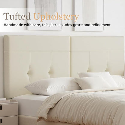 Upholstered King Size Headboard, Headboard King with Sturdy Metal Legs, Tufted Upholstery Design Bed Headboards with Adjustable Width & Height (Ivory)