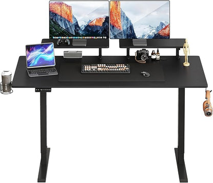 ONBRILL Standing Desk with 2 Adjustable Monitor Shelves, 63 x 24 Inches Electric Stand Up Desk with Memory Controller and Adjustable Height from 28-46 inches for Computer Workstations, All Black