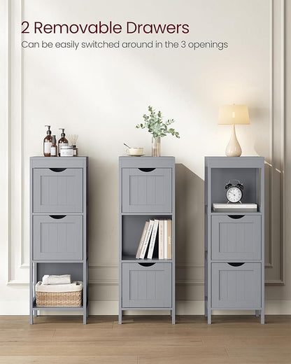 VASAGLE Storage Cabinet, Storage Organizer Rack Stand for Bathroom, Living Room, Bedroom, Multifunctional Corner Unit, 2 Drawers, 35 Inches in Height, Dove Gray UBBC042G02