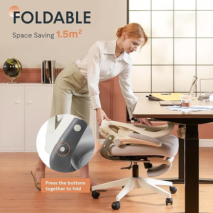 FLEXISPOT Foldex Ergonomic Office Chair, Folding Chair for Small Spaces with Lumbar Support, Flip-up Armrests, 3D Headrest, Desk Chairs with Footrest for Work,Video Game Foam Black