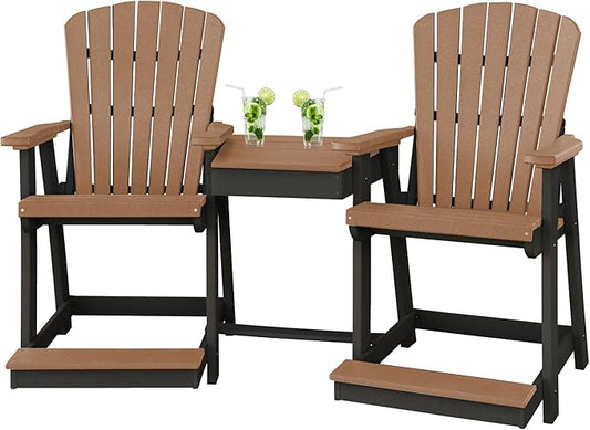 DutchCrafters Plastic Poly Outdoor Bistro Set with 2 Chairs and Attached Center Table, 3 Piece Patio Furniture Set - Amish Made in USA (Black & Cedar)