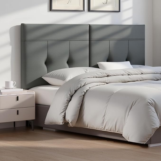 King Headboard Only with Adjustable Metal Legs, Faux Leather Upholstered Headboard King Size, Modern Stylish Headboard with Sunken Dot Design, Sturdy Bed Headboard for Bedroom, Gray